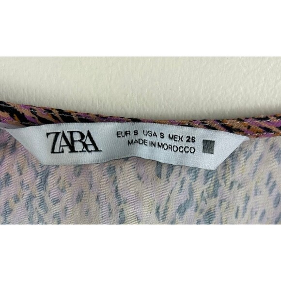 Zara Pink Mix Balloon Sleeve Retro Skater Style Mini Dress Small Deep V-Neck - Picture 6 of 6